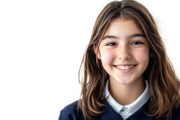 An enthusiastic, smiling teenage girl student, embodying joy and motivation in a learning environment. Perfect for educational content, school-related materials, online courses, and youth empowerment 