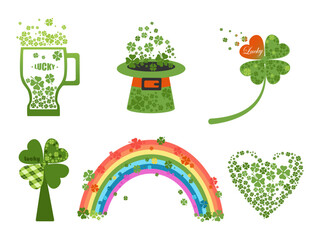 St. Patrick's Day. Clover leaf elements. Four leaf.