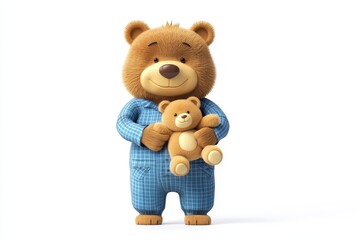 Playful bear in colorful pajamas, joyfully holding a cozy blanket, set in a whimsical cartoon world filled with vibrant colors and cheerful details