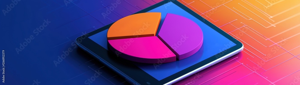 Poster a colorful pie chart displayed on a tablet, symbolizing data visualization and analysis in a modern 