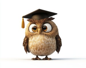 Obraz premium Wise owl character, vibrant cartoon style, adorned with a graduation cap, symbolizing knowledge and wisdom, set against a colorful backdrop.