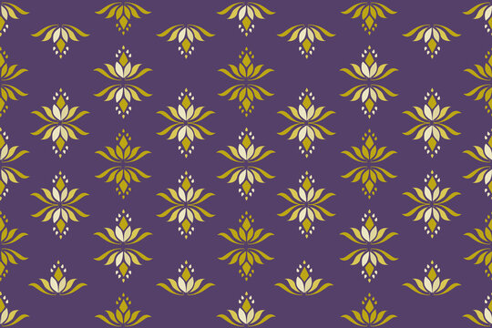 seamless golden lotus floral violet background pattern