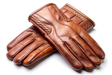 Elegant Brown Leather Gloves with Fine Stitching &ndash; Luxury Fashion Accessory on White Background
