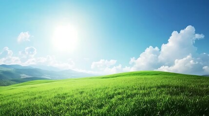 Sunny Day Rolling Green Hills Landscape Scene