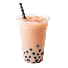 Creamy bubble tea with tapioca pearls in clear cup, refreshing and delicious. Perfect for warm day or sweet treat