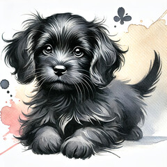 Naklejka premium black watercolor puppy
