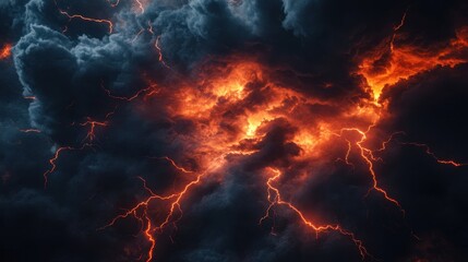 Dramatic Fierce Electrical Storm with Dark Clouds