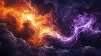 Fototapeta premium Dramatic Orange and Violet Lightning Storm