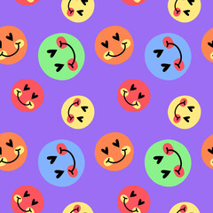 Colorful Funny Smile and Happy Face Backgrounds, Seamless Pattern, Digital Paper