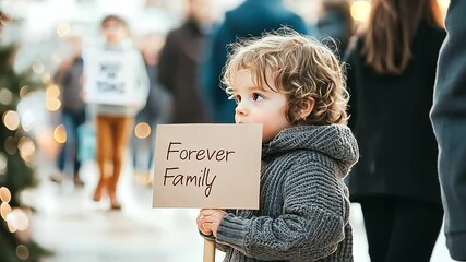 Child at Adoption Ceremony Holding Forever Family Sign