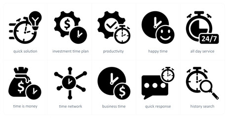 A set of 10 business icons as quick solution, investment time plan, productivity