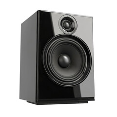Fototapeta premium High quality black speaker with large woofer and tweeter, perfect for audio enthusiasts. This sleek design enhances any modern space