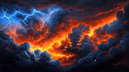 Twisted Storm Clouds with Deep Shadows and Lightning