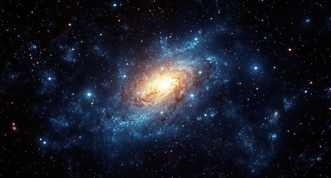 Swirling Galaxy in Deep Space Night Sky with Bright Stars and Radial Symmetry