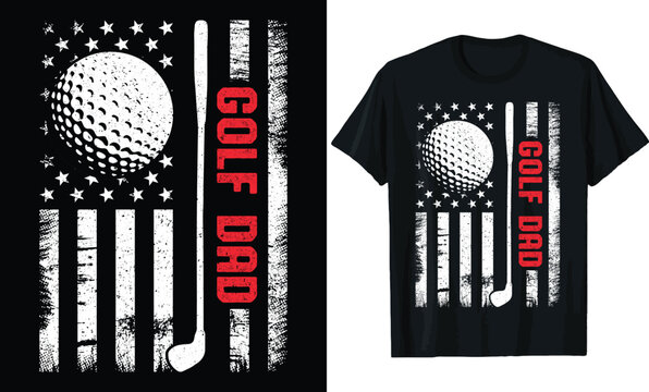 Distressed American Flag Golf Dad T-Shirt Design