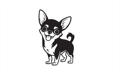 black and white smiling chihuahua dog silhouette