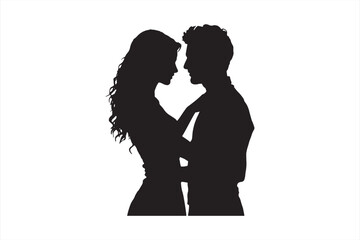 Silhouette of Romantic Couple Hugging Isolated on White Background