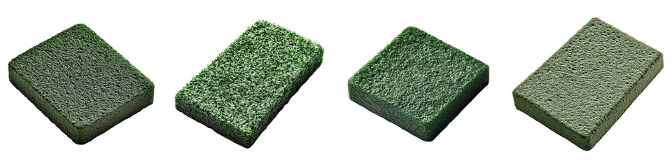 Collection of Heavy-Duty Scrub Pads with Rough Texture Isolated on Transparent Background