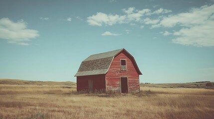 Red Barn Stands Alone in a Vast Field