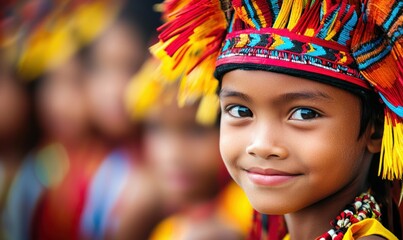 Fototapeta premium Smiling Girl in Traditional Colorful Attire