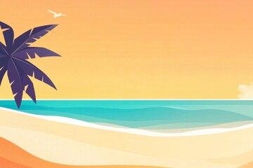 Relaxing beach view with palm trees and serene ocean during sunset