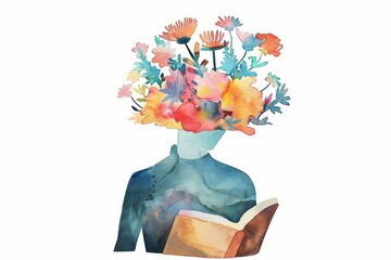 Naklejka premium Focused individual immersed in a book, serene atmosphere, enhancing mental clarity, tranquil setting, deep engagement with literature.