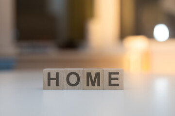 Wooden Cubes on the Table with Home Written on Them