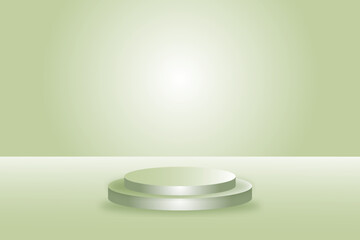 Cylinder podium on Green background. Product presentation, mock up, show cosmetic product