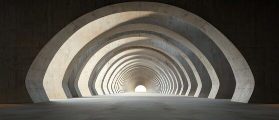 Obraz premium Concrete Arch Tunnel Interior, Sunlight, Empty Space