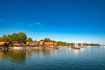Obraz premium Traditional Boathouses on Lake Ammersee in Bavaria, Germany