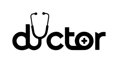Modern Doctor Logo Featuring Stethoscope and Plus Sign.