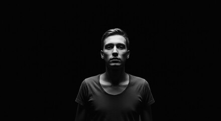Obraz premium Dramatic Portrait of a Young Man in Low Key Lighting for Artistic Photography and Mood Representation