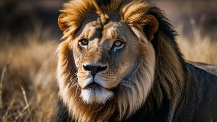 Naklejka premium Close up of the lion's face. Generative AI.