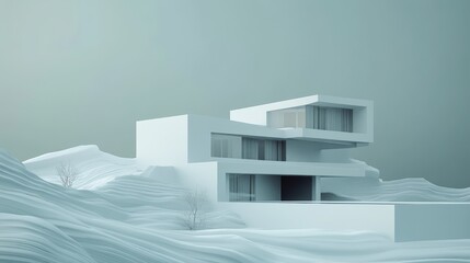 Modern house design, sleek architecture, innovative structure, contemporary aesthetics, vibrant environment, 3D rendering, urban living