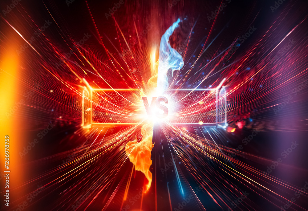 Aufkleber A vibrant display of opposing hot and cold energy colliding at a central point. Sparks radiate outwards, creating a dynamic versus theme with intense visual impact.