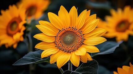 Vibrant Sunflower in Bloom Captured in Bright Sunny Garden Setting with Blurred Background