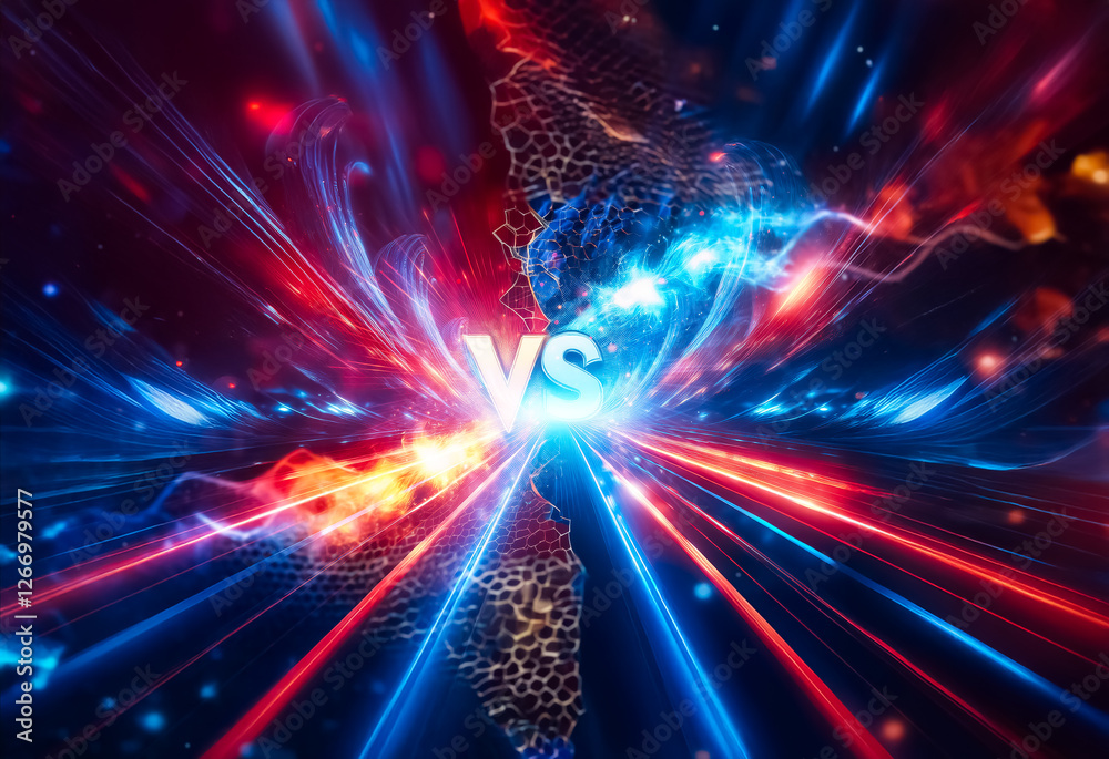 Leinwandbilder vibrant abstract background with red and blue light rays converging centrally implying 