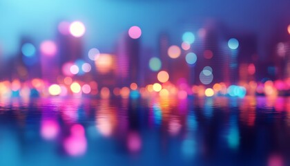 Futuristic city skyline, vibrant neon lights, blurred vision, dynamic urban atmosphere, modern architecture, night scene, immersive experience