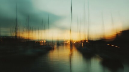 Serene marina scene, sailboats gently docked, soft focus ambiance, tranquil waters reflecting a peaceful atmosphere.