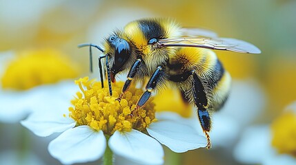 Bee pollinating a flower, closeup