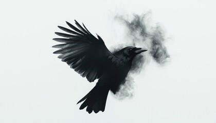 Bird in Flight against Soft Smoke Background, Symbol of Transformation