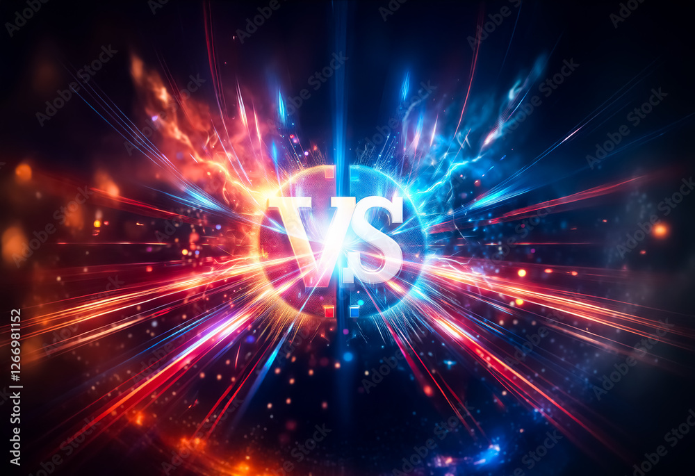 Aufkleber dynamic clash of red and blue energy with bright streaks and sparks, representing a versus concept w