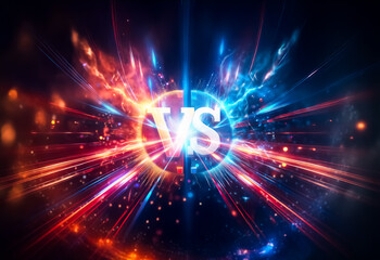 Dynamic clash of red and blue energy with bright streaks and sparks, representing a versus concept with vibrant and intense opposing forces.