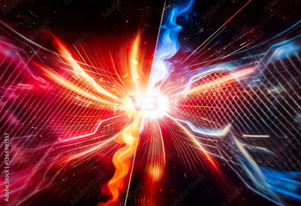 Leinwandbilder fiery red and icy blue energy streams collide in an abstract confrontation, creating a dynamic visua