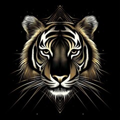 Majestic tiger portrait, abstract design, gold accents