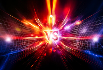 Fototapeta premium Dynamic background with bright red and blue light streaks converging on a central 