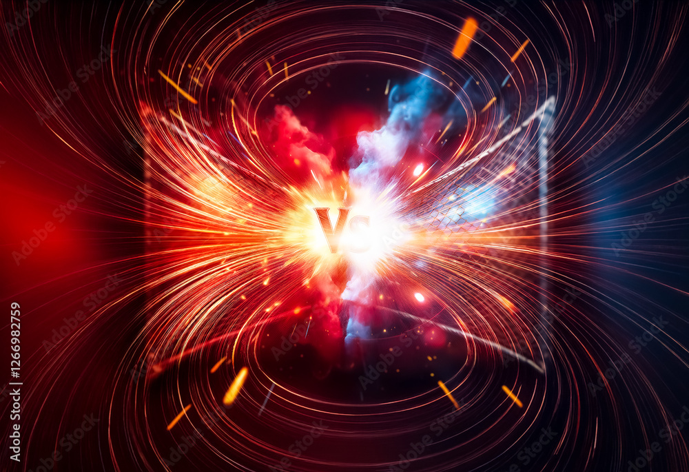 Aufkleber Abstract digital artwork of a vibrant explosion. Dynamic burst of colorful light and energy radiating outward from a central point against a dark backdrop.