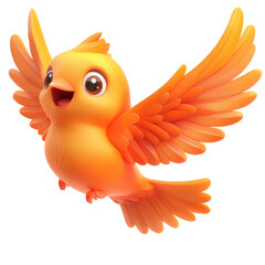 A cheerful, orange cartoon bird in flight.