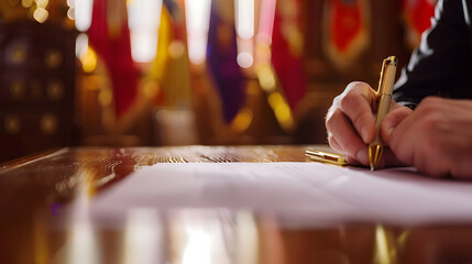 Close-Up of a Military Officer Signing a Contract
