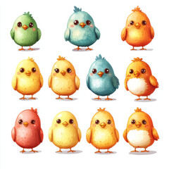 Fototapeta premium 12 images, easter themed clipart, white background, cute style, watercolour style